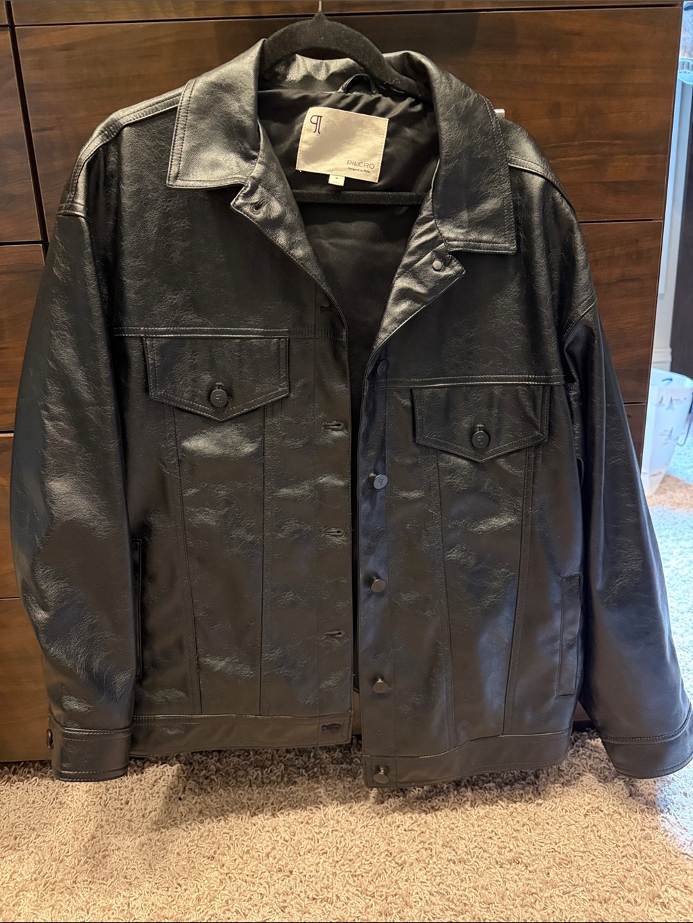 Pilcro Black Faux Leather Women's Trucker Jacket